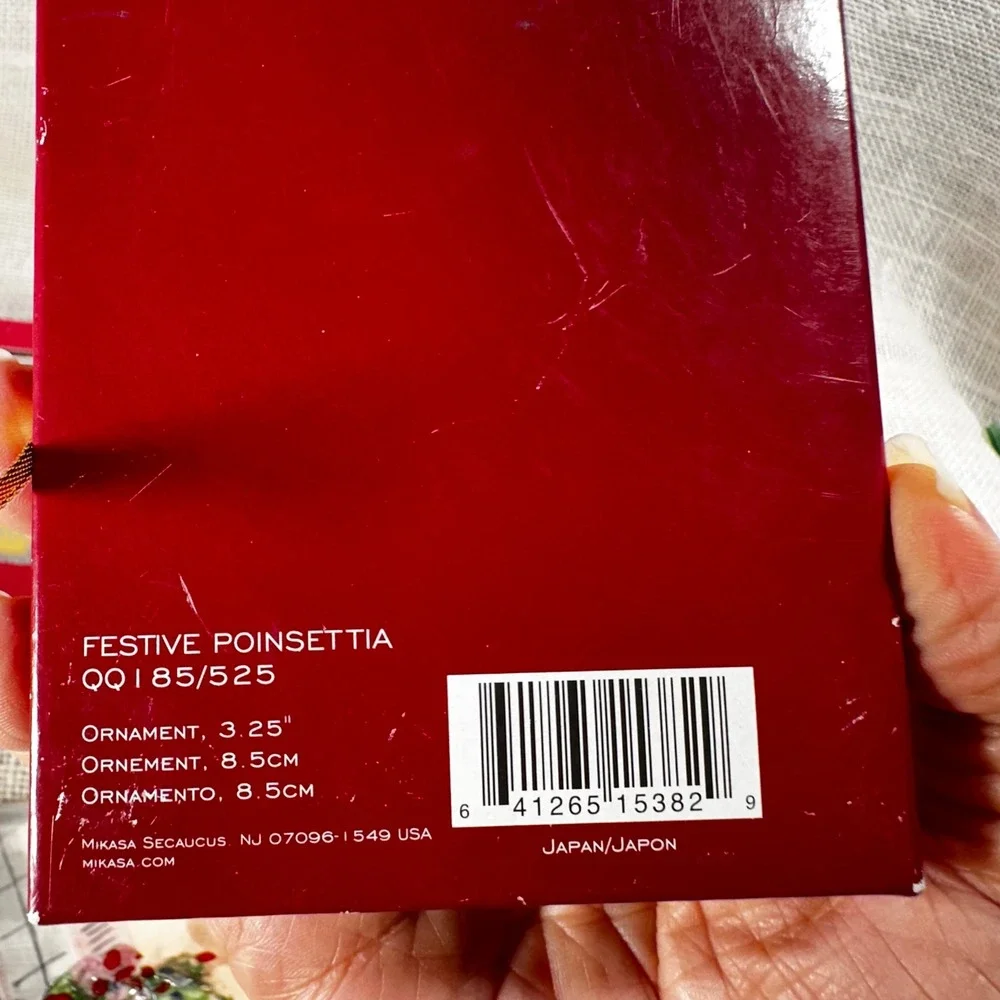 Mikasa Festive Poinsettia Crystal Christmas Ornament QQ185/525 Japan 3.25 Inch
